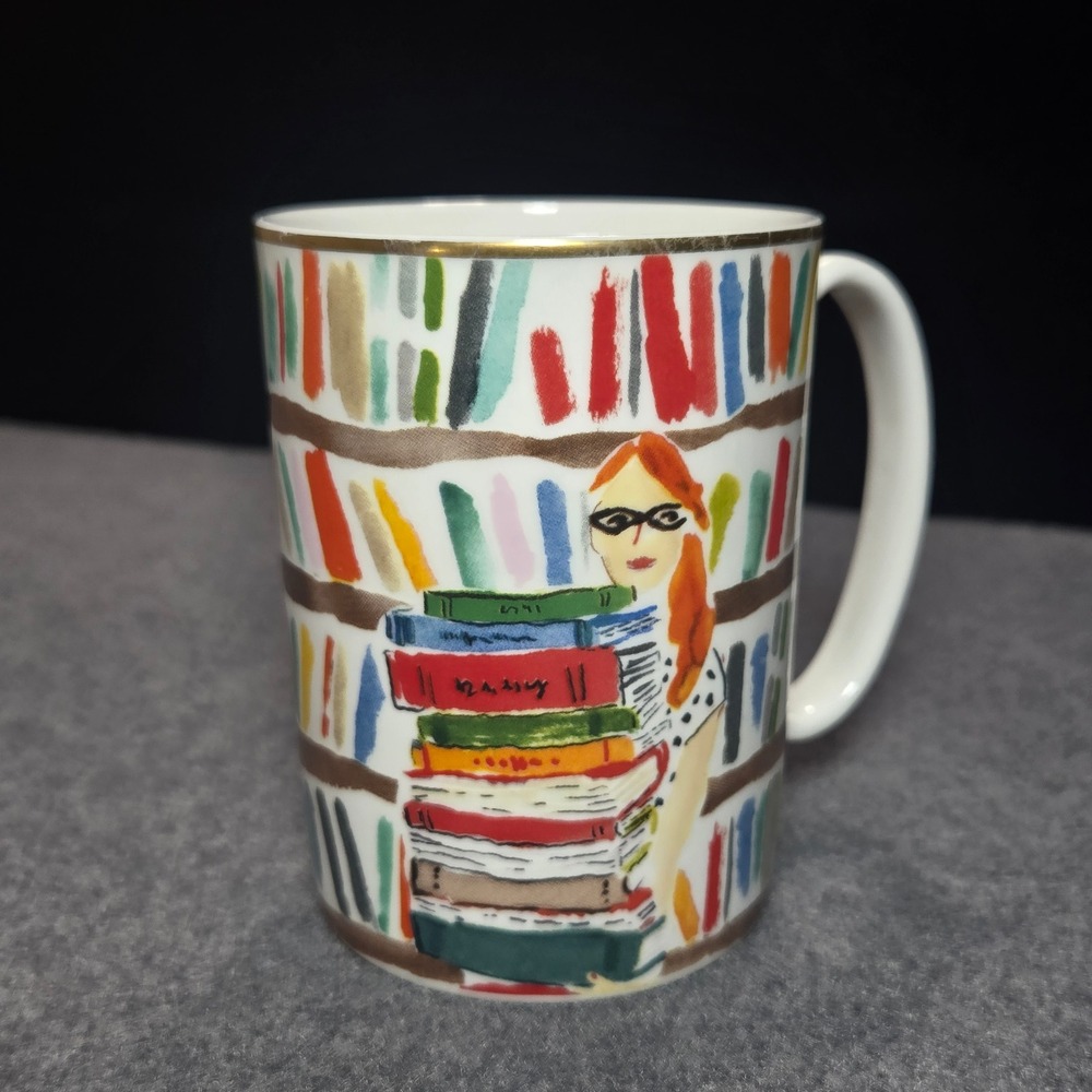 Kate Spade New York Lenox Library Books Illustrated Collection Mug Gold Rim Cup